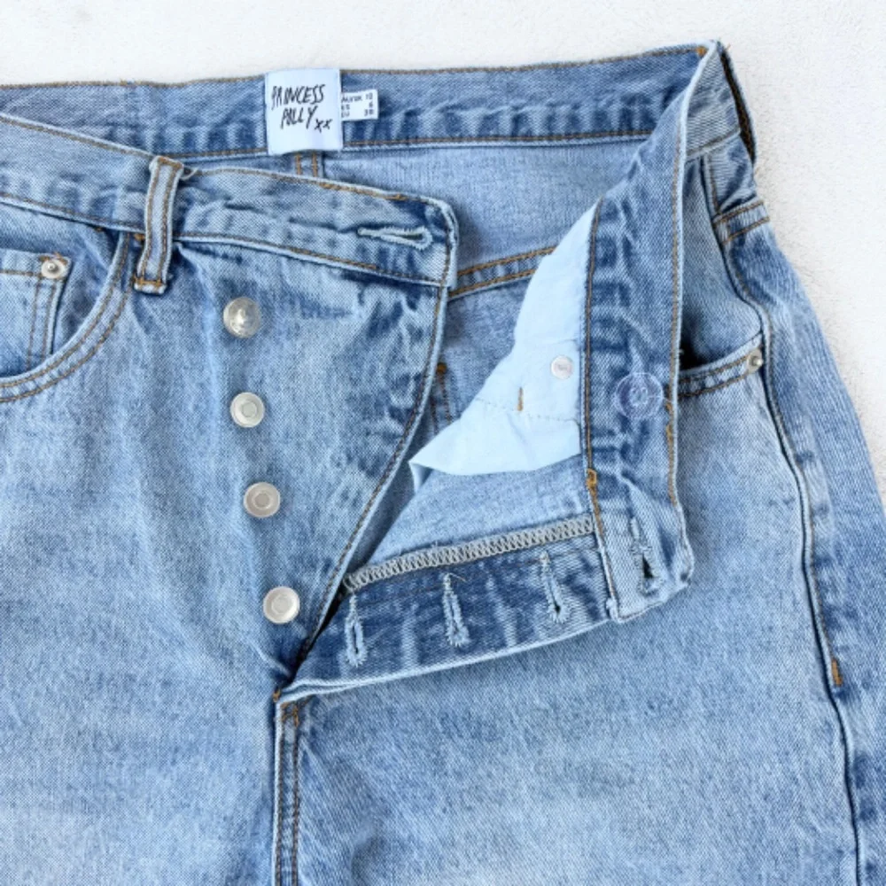 PRINCESS POLLY Holly‎ Asymmetric Straight-Leg Denim Jeans Womens 6 Mid-Wash